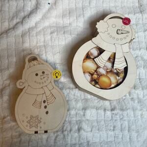 Michaels Wooden Paintable Shadow Box Snowman 3D LED Figure Christmas Craft 2pc